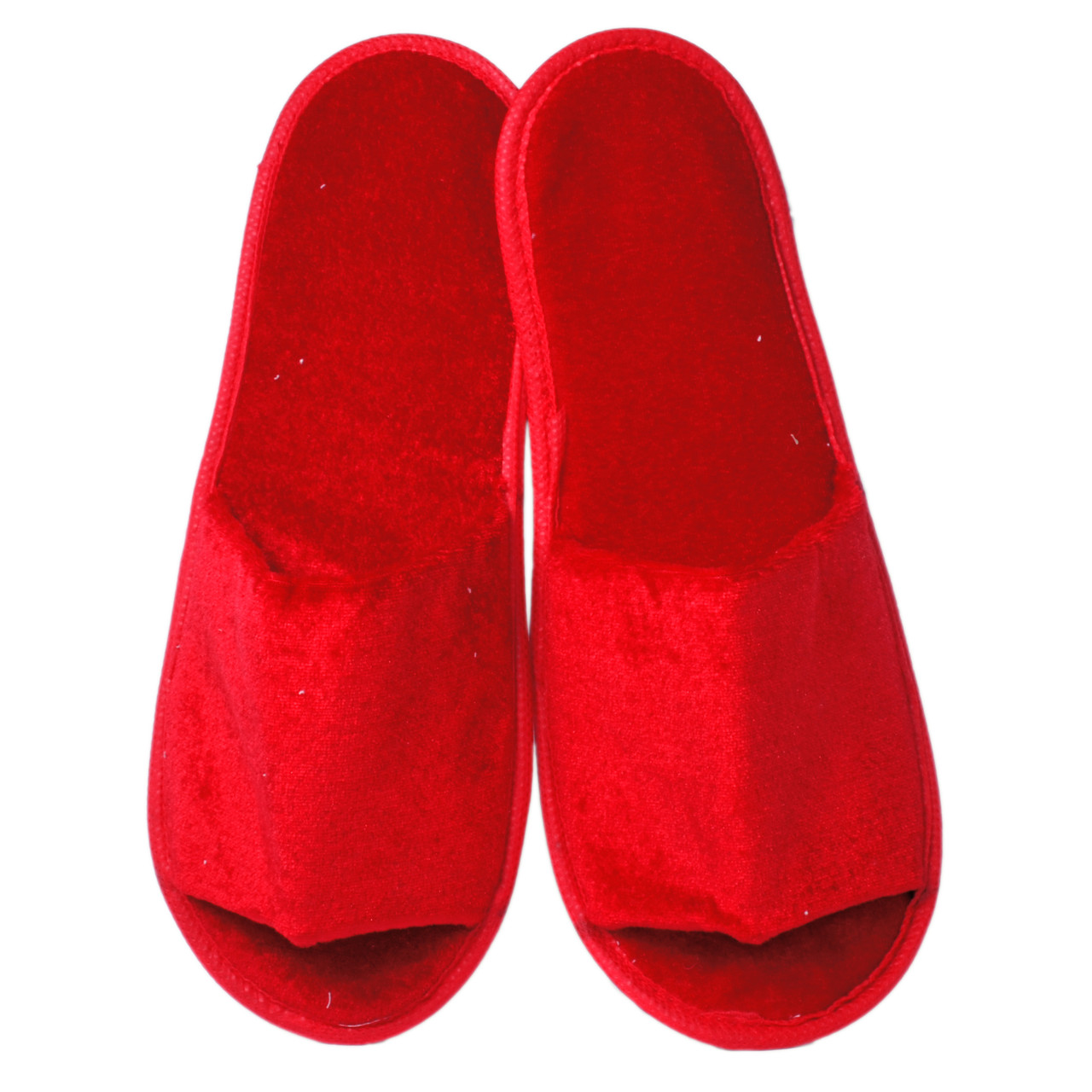 Тапочки для дому та офісу велюрові відкриті з антиковзною підошвою (колір червоний), фото 1