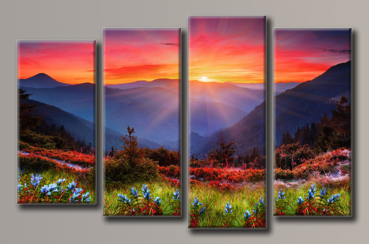 Модульна картина на полотні з 4-х частин "Гірський пейзаж"