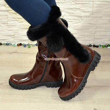 Напівчоботи коричневі шкіряні для дівчаток підліткові на потовщеній підошві.