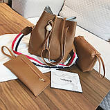 Жіноча сумка з пензликом зелена набір 3в1, фото 5
