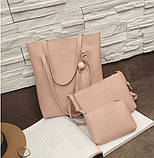 Жіноча сумка в наборі 3в1 + міні сумочка і клатч темно-сірий, фото 5