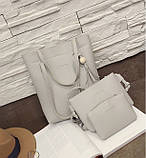 Жіноча сумка в наборі 3в1 + міні сумочка і клатч темно-сірий, фото 6