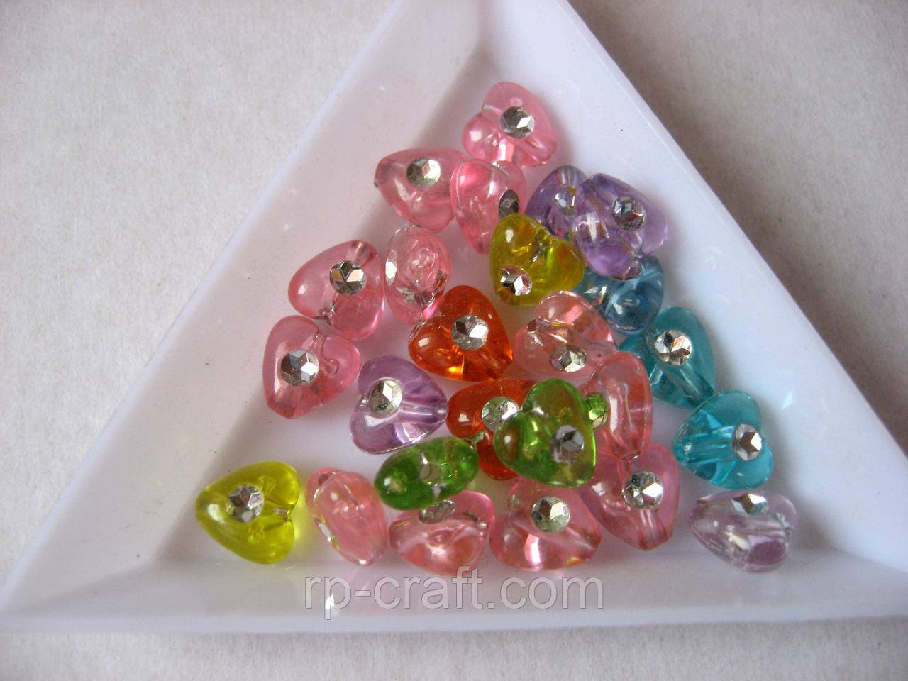 Бусина акрилова, серце, мікс, 8х8 мм, фото 1