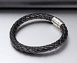 Шкіряний чоловічий плетений браслет з магнітним замком, фото 3