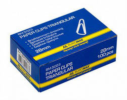 Скріпки 28мм нікельовані трикутні 100шт Buromax в картонній коробці