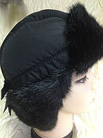 Чоловіча чорна вушка з плащівки зі штучним хутром під норку 55-56