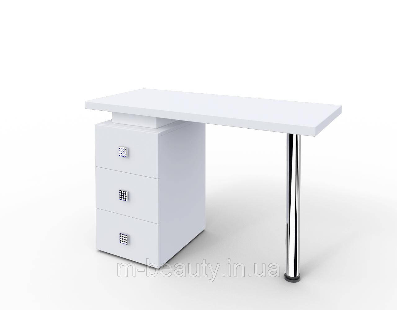 Манікюрний стіл з тумбою на 3 ящики Тріумф М110 білого кольору, фото 1