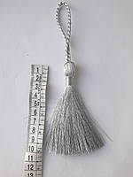 Китиця декоративна велика срібло люрекс 10 см, 1 шт. з грубим шнуром