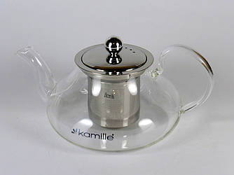 Заварювальний чайник 600 мл Kamille скляний зі знімним ситечком (заварник, для газових плит)