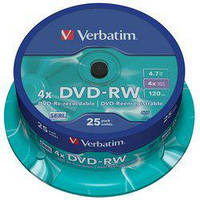 Диск Verbatim DVD-RW 4.7GB 4x, Cake 25, Scratch Resitant