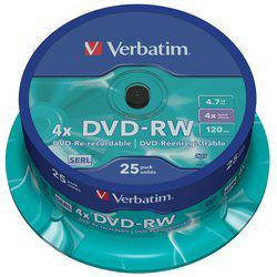 Диск Verbatim DVD-RW 4.7 GB 4x, Cake 25, Scratch Resitant