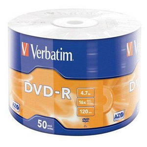 Диск DVD-R диски для відео Verbatim DVD-R 4,7Gb 16x Spindle Wrap 50 pcs