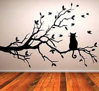Виниловая интерьерная наклейка - дерево и кот (50см )