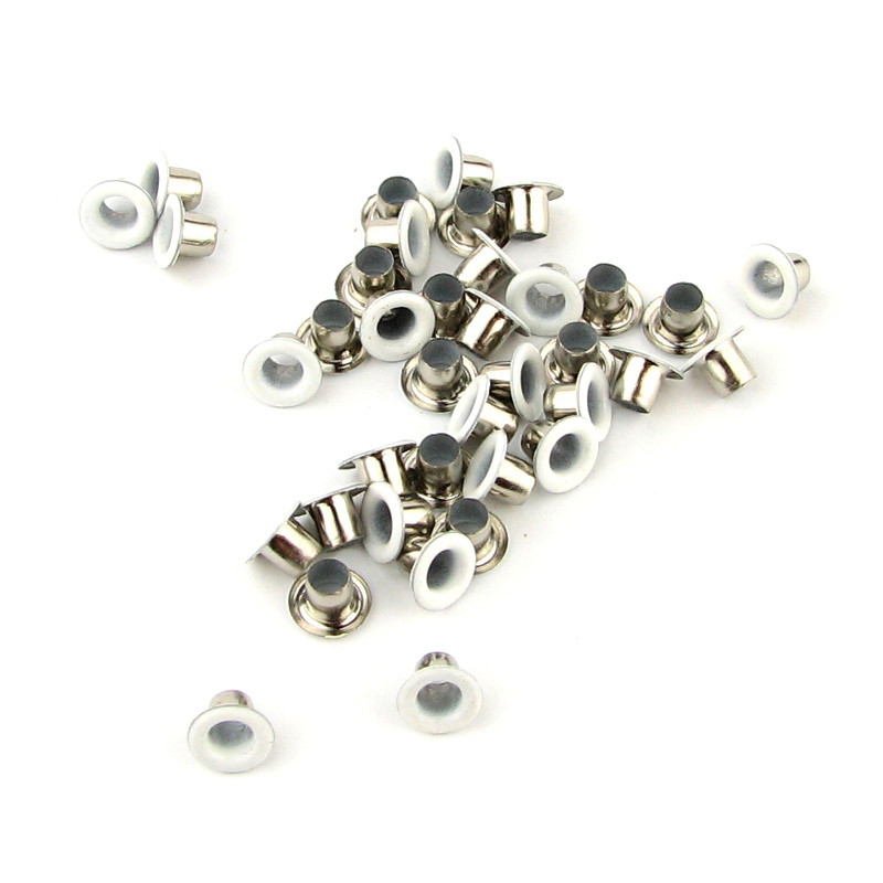 Люверси Блочки для шкіри, тканини 3мм Білі 25шт з кілечком LVM002-2, фото 1