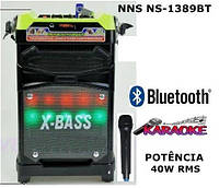 Портативная колонка с микрофоном Бумбокс NS-1389BT (радио/аккумулятор/блутуз/радиомикрофон)