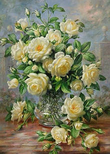 Алмазна вишивка, ваза з трояндами, 30х40 см, часткова викладка