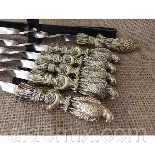 Набір шампурів із бронзи "Птахи" у шкіряному сагайді, фото 1