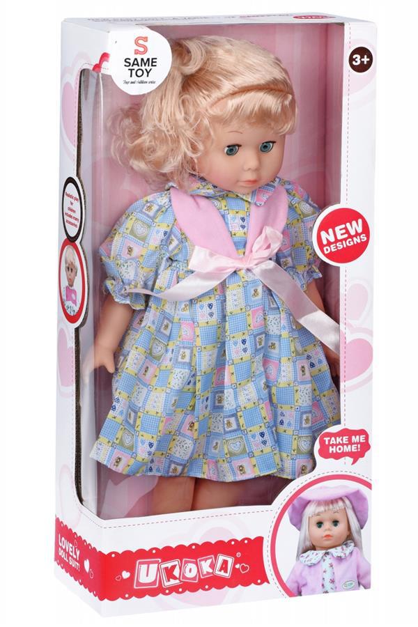 Лялька Same Toy 45 см біле плаття з блакитним в клітинку 8010BUt-2