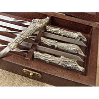 Оригінальний набір шампурів "Охотниковий трофей" кейс із твердого дерева Бук