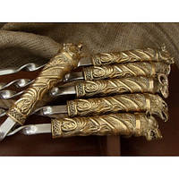 Шампура "На привалі" з бронзовими ручками в кейсі з натурального дерева