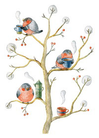 Поштова листівка "Пташки і чай"