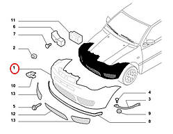Бампер передній Albea Siena 2005-2012, Арт. FIA07AL001T, 735408853, EUROBUMP