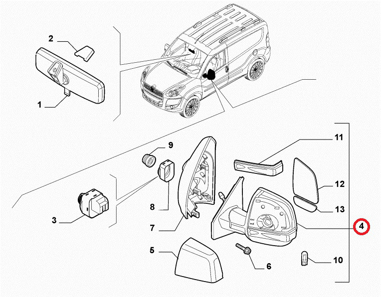 Дзеркало праве Doblo 2009- (регулювання джойстиком), Арт. 735668166, 735668166, 735497881, 735645671,, фото 1