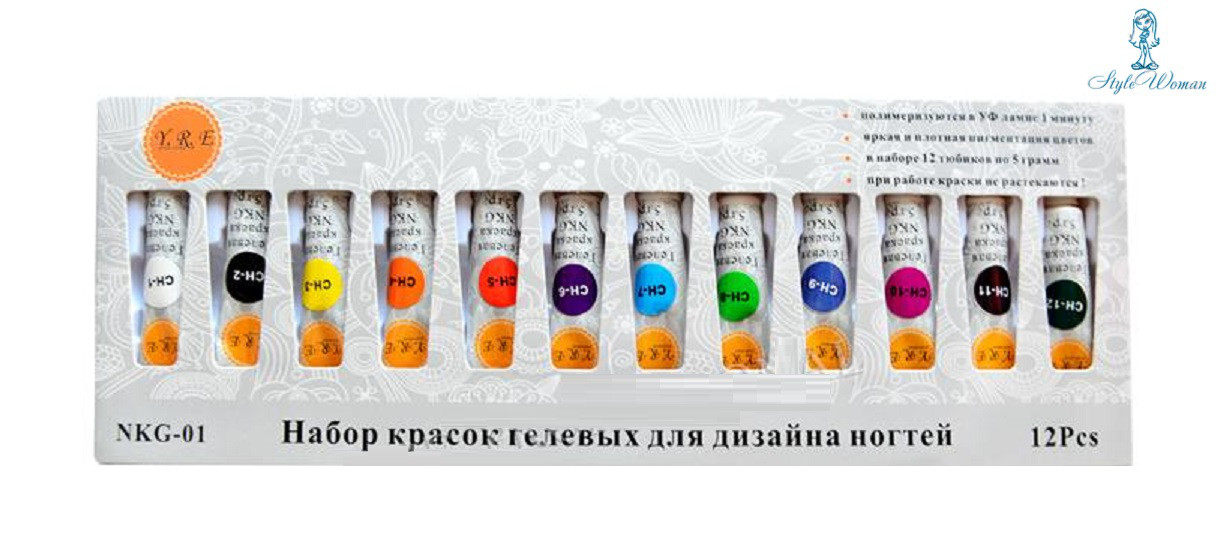Набір гель фарб для нігтів "YRE" 12 кольорів по 5 г