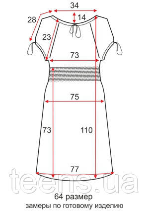 Легкое платье на резинке с коротким рукавом - 64 размер - чертеж