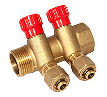 Колектор із кранами та гайками 1",вентильний, 2 виходи