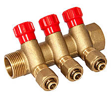 Колектор із кранами та гайками 1",вентильний, 3 виходи