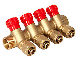 Колектор із кранами та гайками 1",вентильний, 4 виходи