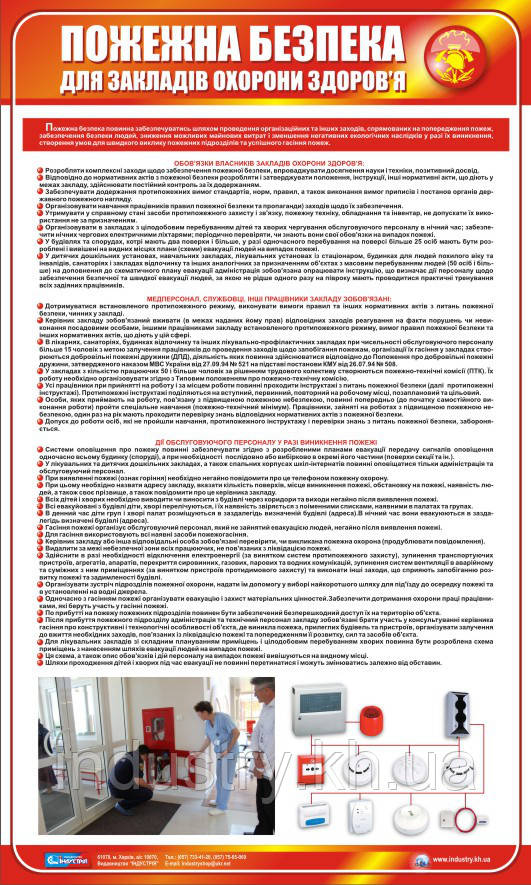 Стенд. Пожежна безпека для закладів охорони здоров'я. 0,6х1,0. Пластик