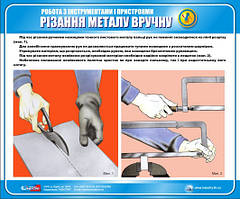 Стенд. Робота з інструментами і пристроями. Різання металу вручну. 0,6х0,5. Пластик