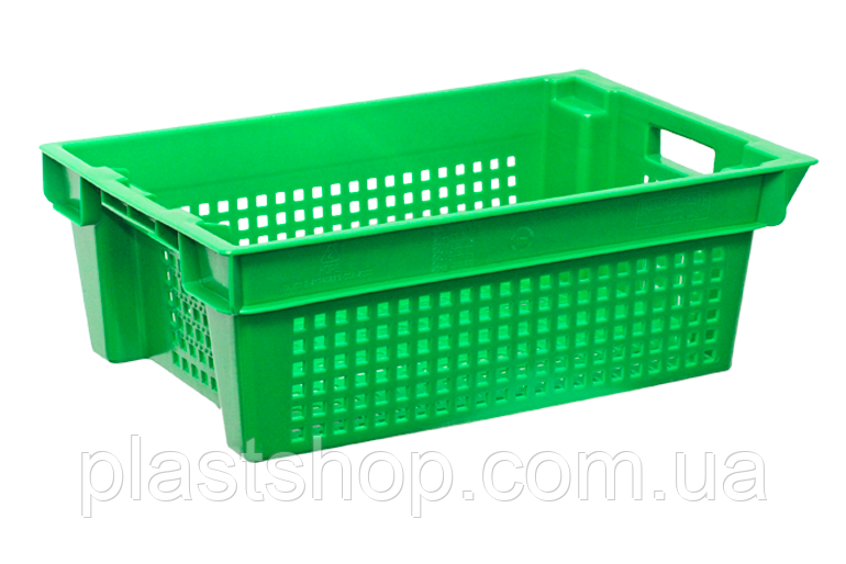 Ящики пластикові перфоровані 600 x 400 x 200 універсальні Зелений (вторинний), фото 1