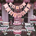 Гірлянда-розтяжка прапорці Happy Birthday рожева, фото 2