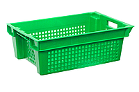 Ящики пластмассовые универсальные сплошное дно 600 x 400 x 200 Зеленый, Вторичный