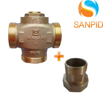 Клапан трьохходовий HERZ Teplomix DN25 1" 61°C (1776603) + комплект накидних гайок 1x11/4" (3шт.)