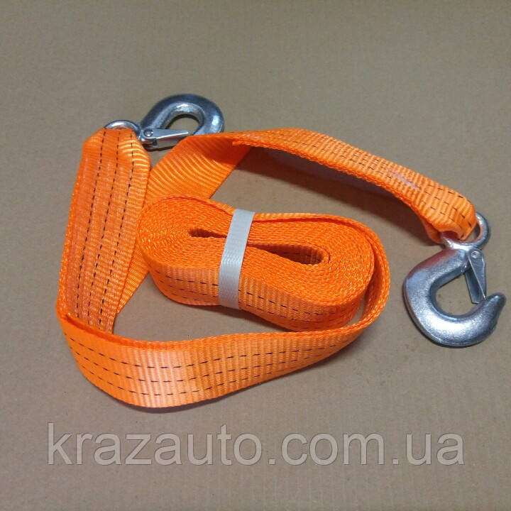 Трос буксирувальний 3т. 50мм. 4,5 м. С-гак, Polyester, жовтогарячий,, фото 1