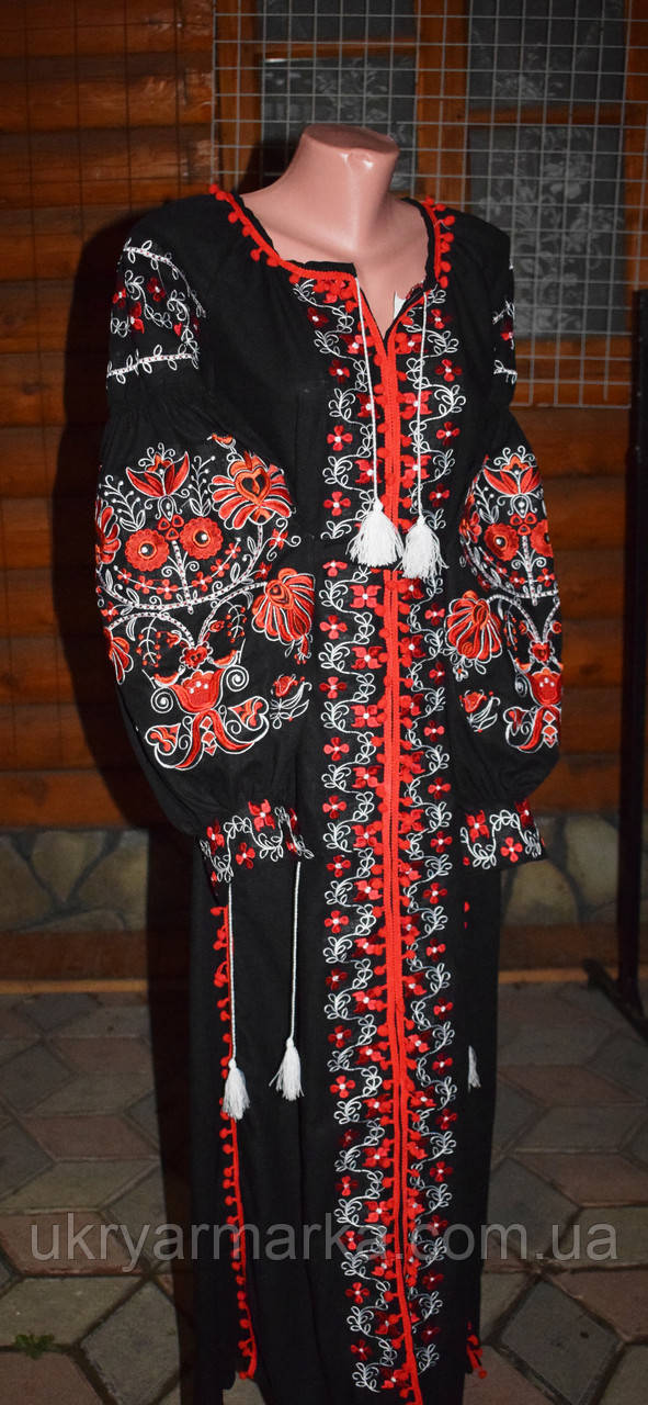 Українська сукня вишиванка чорна з червоним "Сценічна"