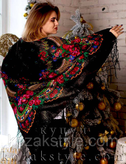 Українська хустка (125х125) чорна з люрексом
