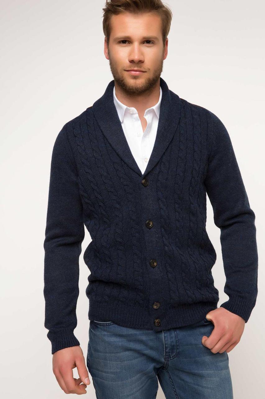 Синя чоловіча кофта De Facto/Де Факто на ґудзиках, фото 1