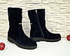 Жіночі сині замшеві черевики на товстій підошві, фото 2