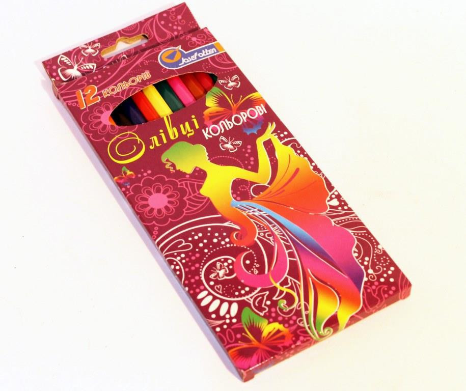 Карандаши цветные J_Otten 1051-12Y 12 цветов пласт "Фламенко" карт/коробка с подвесом - фото 1 - id-p644348427
