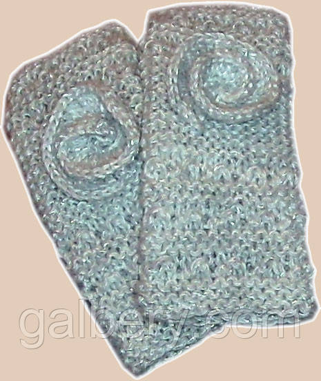 В'язані рукавиці — мітенки з квіткою мармурового кольору