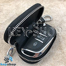 Ключниця кишенькова (шкіряна, чорна, на блискавці, з карабіном, кільцем), логотип авто Citroen (Сітроен), фото 2