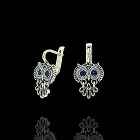Срібні сережки "Сова" з фіанітами