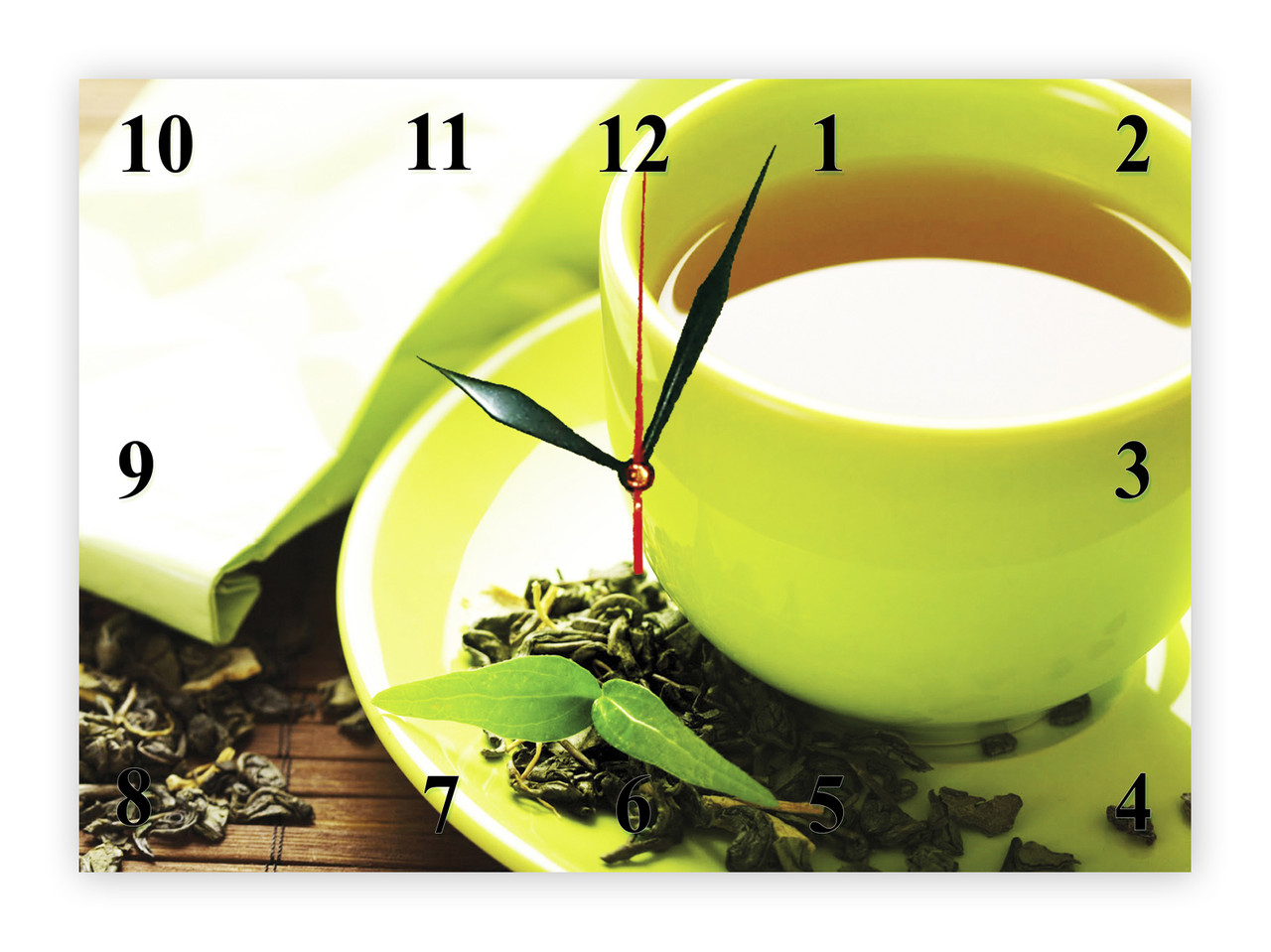 Годинники настінні із скла "Зелений чай", фото 1