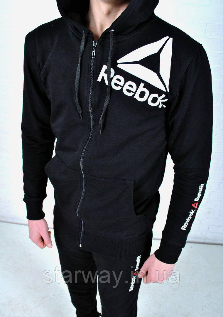 Спортивний чорний костюм на блискавці Reebok з капюшоном