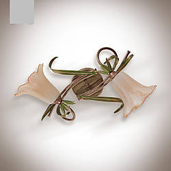 Люстра на 2-х лампова з листочками та квітковим плафоном для спальні, передпокої